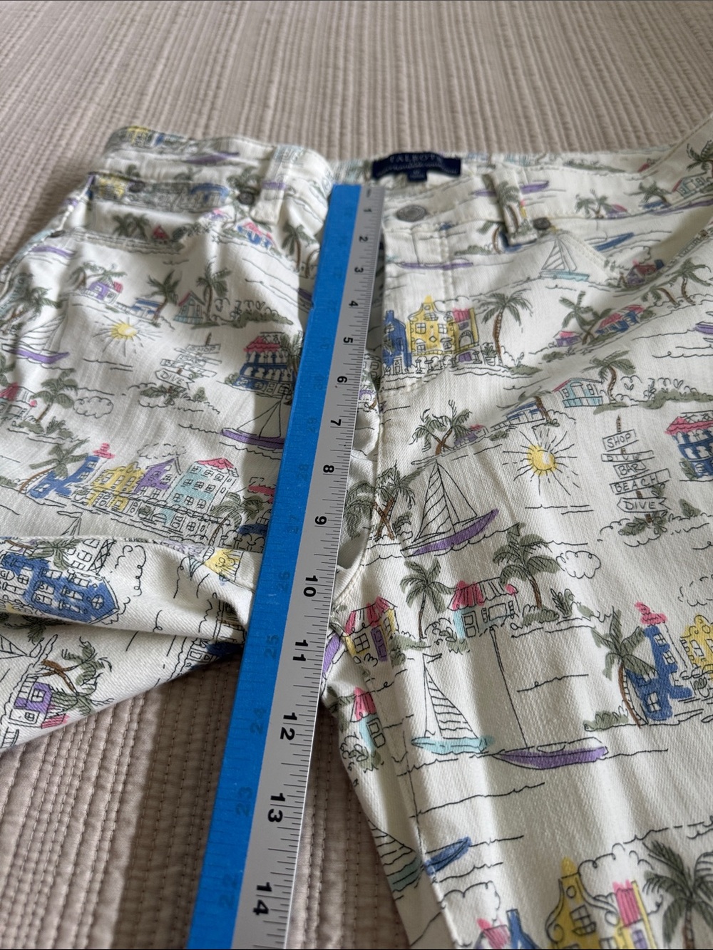 Talbots White Printed Cotton capris with Pastel Scenic Print - Picture 6 of 9